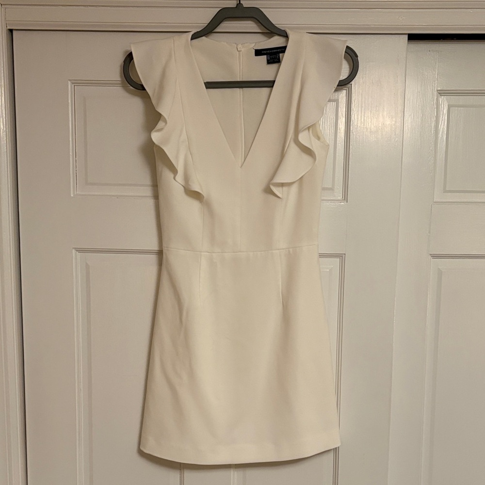 French Connection Elegant White Ruffle Sleeve Dress